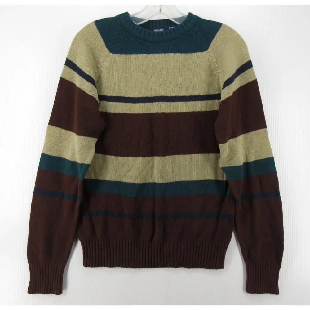 VINTAGE Wrangler Sweater Small Burgundy Pullover Striped Ribbed 80s *